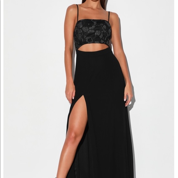 Lulu’s XS Black Sequin Cutout Slit Gown - Picture 2 of 10